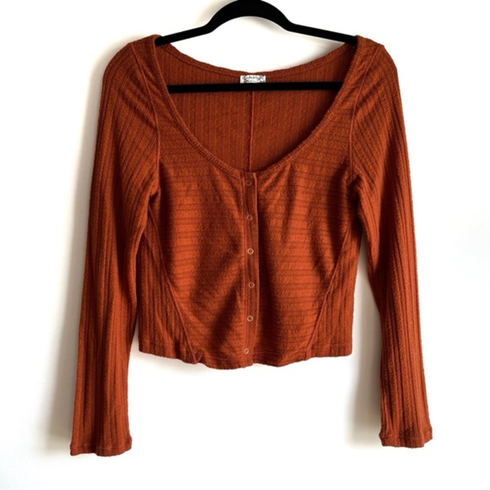 Intimately Free People Cabin Ready Orange Scoop Neck Cardi Size Medium
